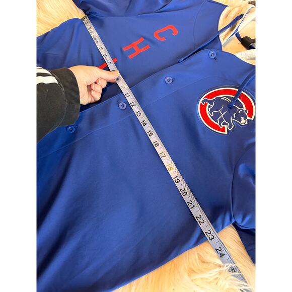 Nike Dri-Fit Mens Royal Chicago Cubs Jersey Button-Up Hoodie Blue Gray SZ Medium - Picture 15 of 15
